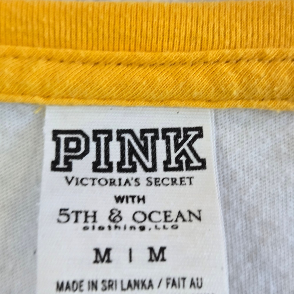 PINK Victoria's Secret Raglan Tee Women M White Yellow Collegiate Mizzou Tigers - Picture 3 of 10